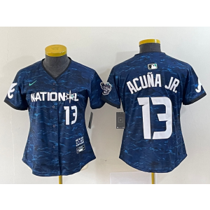 MLB Braves 13 Ronald Acuna Royal 2023 All-Star Nike Cool Base Women Jersey(Run Small)