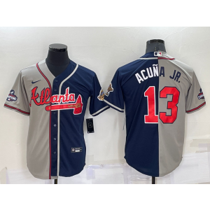 MLB Braves 13 Ronald Acuna jr. Grey Blue Split Nike Cool Base Men Jersey