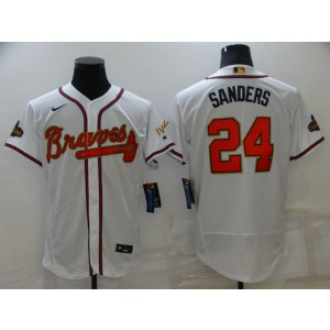 MLB Braves 24 Deion Sanders 2022 White Gold Nike Flexbase Men Jersey
