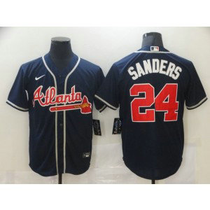 MLB Braves 24 Deion Sanders Blue Nike Cool Base Men Jersey