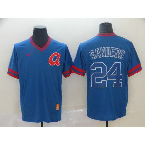 MLB Braves 24 Deion Sanders Blue Nike Cooperstown Collection Legend V-Neck Men Jersey