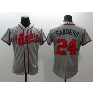 MLB Braves 24 Deion Sanders Grey FlexBase Men Jersey