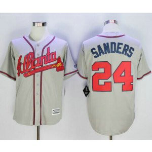 MLB Braves 24 Deion Sanders Grey New Cool Base Men Jersey