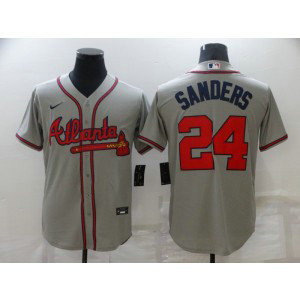 MLB Braves 24 Deion Sanders Grey Nike FlexBase Men Jersey