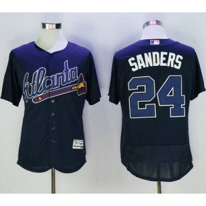 MLB Braves 24 Deion Sanders Navy Blue Flexbase Men Jersey