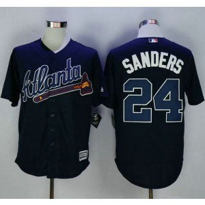 MLB Braves 24 Deion Sanders Navy Blue New Cool Base Men Jersey
