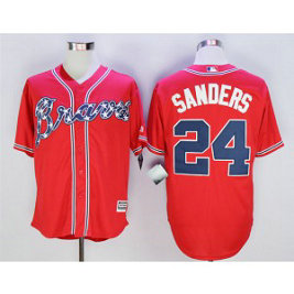 MLB Braves 24 Deion Sanders Red New Cool Base Men Jersey