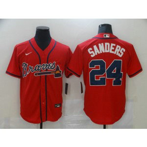 MLB Braves 24 Deion Sanders Red Nike Cool Base Men Jersey
