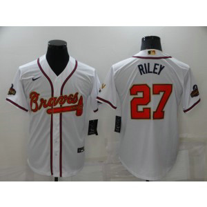 MLB Braves 27 Riley 2022 White Gold Nike Cool Base Men Jersey