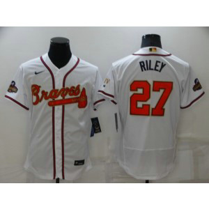 MLB Braves 27 Riley 2022 White Gold Nike Flexbase Men Jersey
