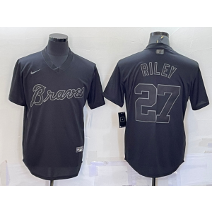 MLB Braves 27 Riley Black Nike Cool Base Men Jersey