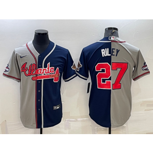MLB Braves 27 Riley Grey Blue Split Nike Cool Base Men Jersey MLB Braves 27 Riley Grey Blue Split Nike Cool Base Men Jersey