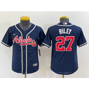 MLB Braves 27 Riley Navy Nike Cool Base Youth Jersey