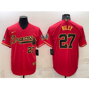 MLB Braves 27 Riley Red Gold Nike Cool Base Men Jersey
