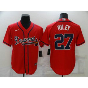 MLB Braves 27 Riley Red Nike Cool Base Men Jersey