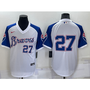 MLB Braves 27 Riley White Blue Throwback Men Jersey
