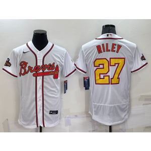 MLB Braves 27 Riley White Gold Nike Cool Base Men Jersey