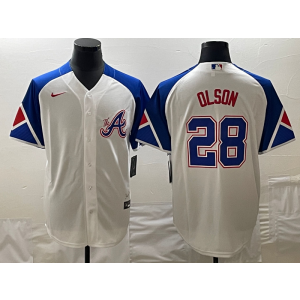 MLB Braves 28 Matt Olson White 2023 City Connect Nike Cool Base Men Jersey