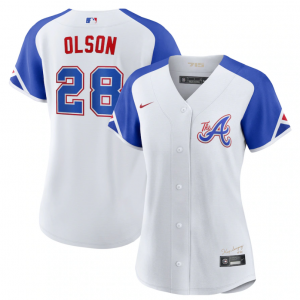 MLB Braves 28 Matt Olson White 2023 City Connect Nike Cool Base Women Jersey(Run Small)
