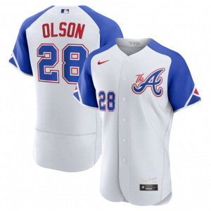 MLB Braves 28 Matt Olson White 2023 City Connect Nike Flexbase Men Jersey