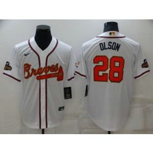 MLB Braves 28 OLSON 2022 White Gold Nike Cool Base Men Jersey MLB Braves 28 OLSON 2022 White Gold Nike Cool Base Men Jersey