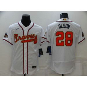 MLB Braves 28 OLSON 2022 White Gold Nike Flexbase Men Jersey