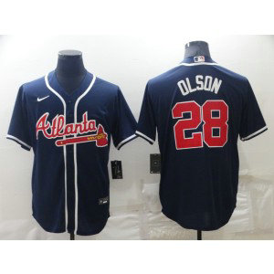 MLB Braves 28 OLSON Navy Nike Cool Base Men Jersey