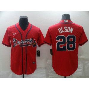 MLB Braves 28 OLSON Red Nike Cool Base Men Jersey