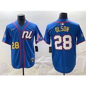 MLB Braves 28 Olson Blue National League 2025 All Star Nike Cool Base Men Jersey MLB Braves 28 Olson Blue National League 2025 All Star Nike Cool Base Men Jersey