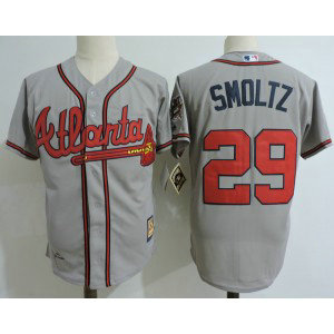 MLB Braves 29 John Smoltz Gray Cooperstown Collection Men Jersey