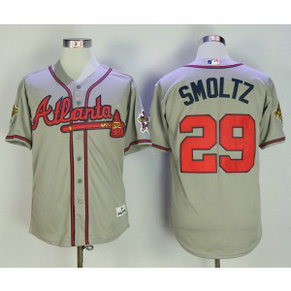 MLB Braves 29 John Smoltz Gray Throwback Men Jersey