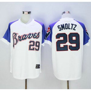 MLB Braves 29 John Smoltz White 1973 Mitchell and Ness Throwback Men Jersey