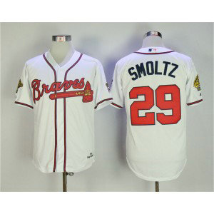 MLB Braves 29 John Smoltz White 1995 Throwback Men Jersey