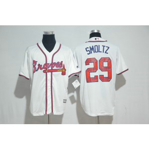 MLB Braves 29 John Smoltz White Team Logo Print Cool Base Men Jersey