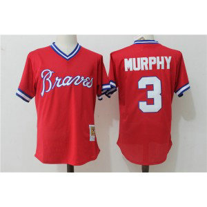 MLB Braves 3 Dale Murphy Red 1980 Mitchell and Ness Men Jersey