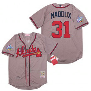 MLB Braves 31 Greg Maddux Gray 1999 World Series Cooperstown Collection Men Jersey