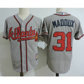 MLB Braves 31 Greg Maddux Gray Cooperstown Collection Men Jersey