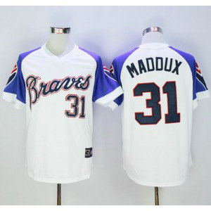 MLB Braves 31 Greg Maddux White 1973 Mitchell and Ness Throwback Men Jersey