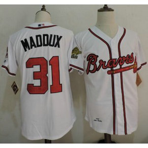 MLB Braves 31 Greg Maddux White 1995 World Series Patch Men Jersey