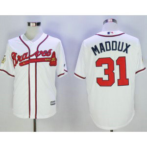 MLB Braves 31 Greg Maddux White w-75th Anniversary Commemorative Patch Men Jersey