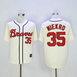 MLB Braves 35 Phil Niekro Cream Throwback Men Jersey