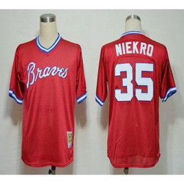MLB Braves 35 Phil Niekro Red 1980 Mitchell and Ness Men Jersey