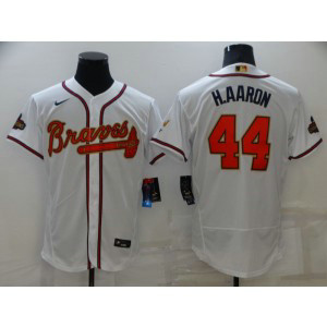 MLB Braves 44 Hank Aaron 2022 White Gold Nike Flexbase Men Jersey