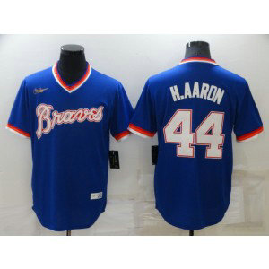MLB Braves 44 Hank Aaron Blue Throwback Men Jersey