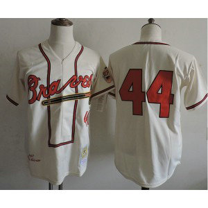 MLB Braves 44 Hank Aaron Cream 1963 Throwback Men Jersey