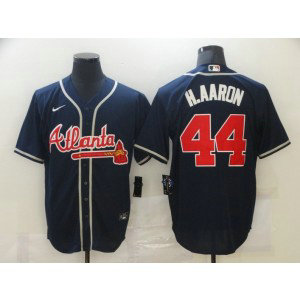 MLB Braves 44 Hank Aaron Navy Blue Throwback Men Jersey
