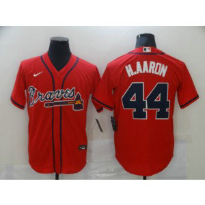 MLB Braves 44 Hank Aaron Red Throwback Men Jersey