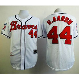 MLB Braves 44 Hank Aaron White 1963 Mitchell and Ness Men Jersey