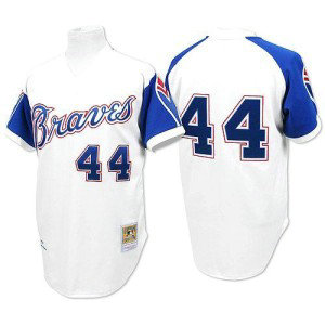 MLB Braves 44 Hank Aaron White 1974 Mitchell and Ness Throwback Men Jersey