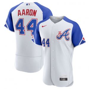 MLB Braves 44 Hank Aaron White 2023 City Connect Nike Flexbase Men Jersey